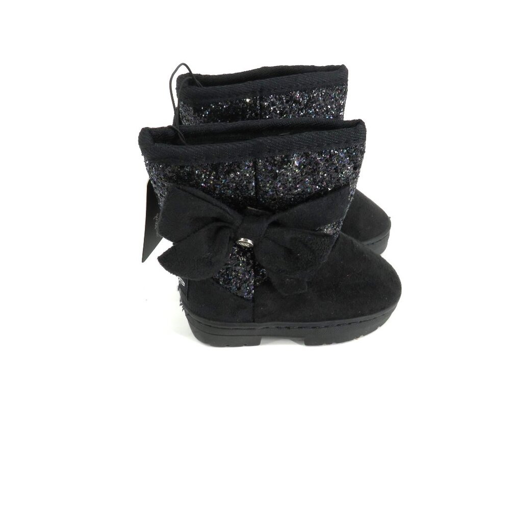 Bebe Girls Black Glitter Bow Winter Boots Size 8 Faux Suede NWT $48